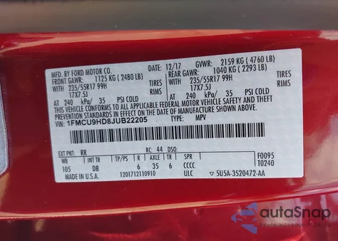 2018 Ford Escape Sel z USA, uszkodzony, nr VIN 1FMCU9HD8JUB22205